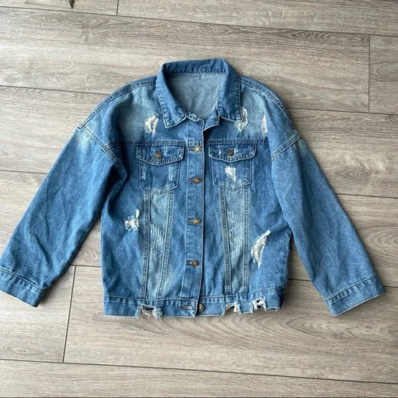 Distressed Raw Edge Denim Jean Jacket - Picture 4 of 11